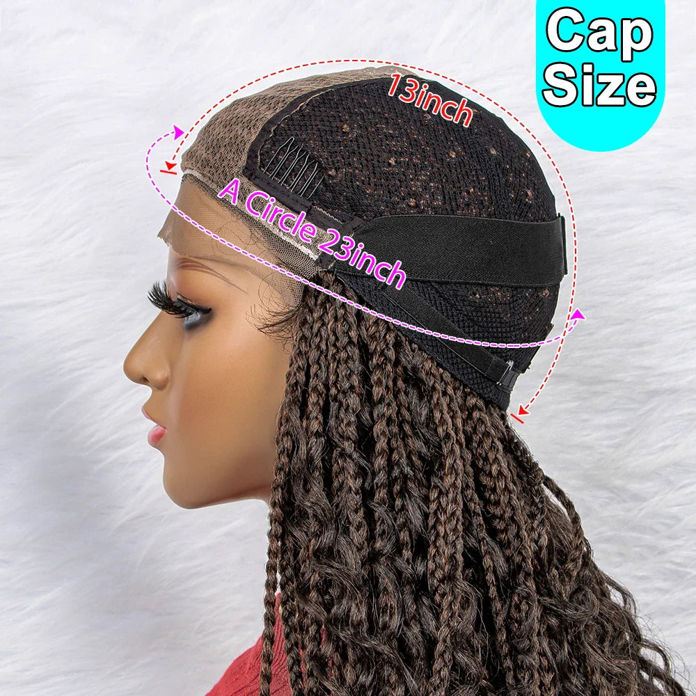 Curly End Box Braids Lace Frontal Wig with Baby Hair | Synthetic Full Lace Braided Wig for Black Women