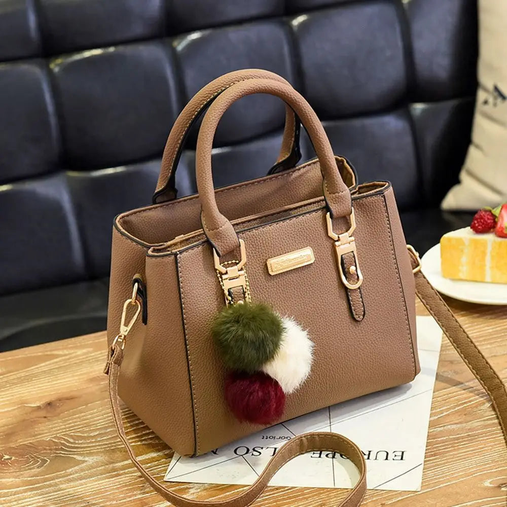 Vintage PU Leather Women's Handbag | Large Capacity Plush Tassel Shoulder Crossbody Messenger Bag (Tote Boston Style, Versatile)