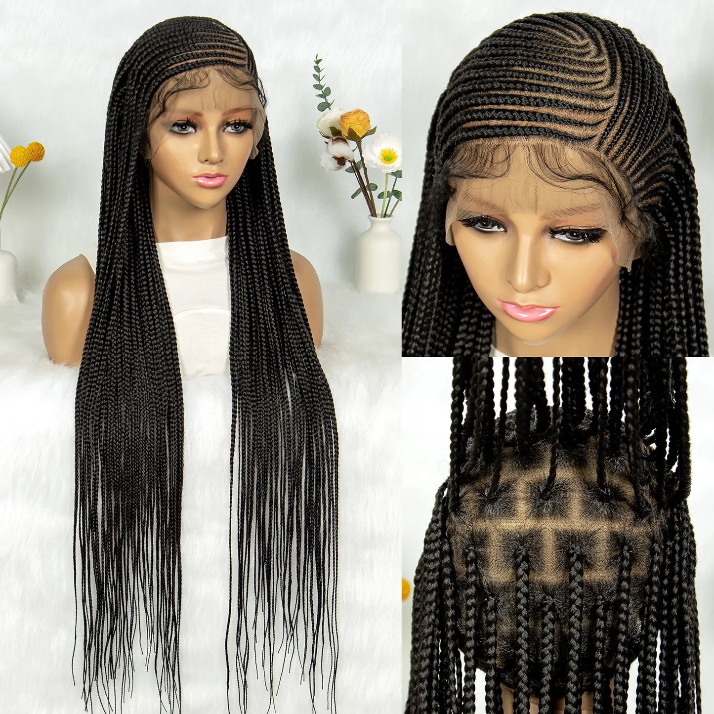 Goddess Bohemian Knotless Braids Wig | Full Lace Front | Cornrow Accents