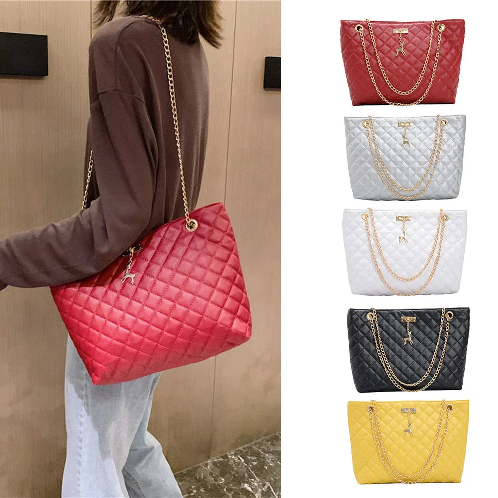 Classic Diamond Lattice Handbag | Fashion Women's Large Capacity Top-handle Bags & Pure Color Thin Chain Shoulder Crossbody Bag