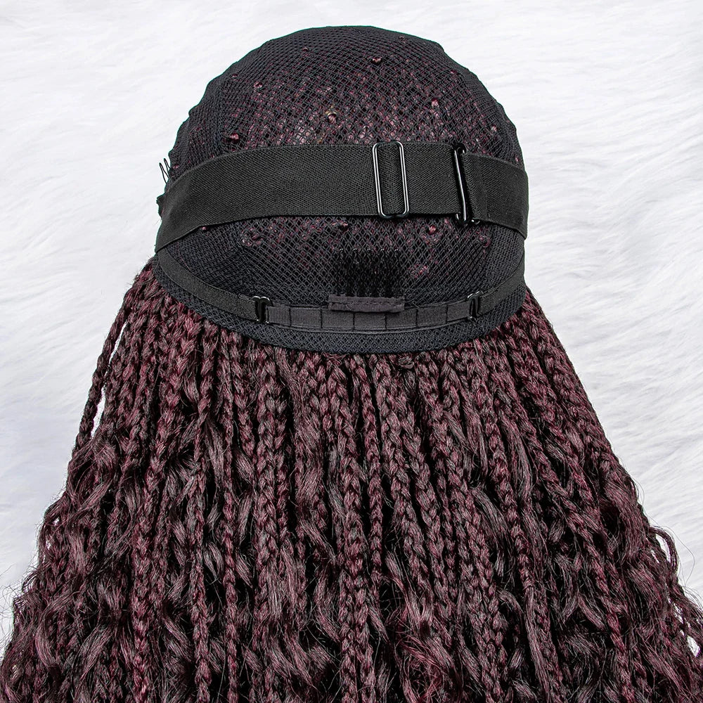 Curly End Box Braids Lace Frontal Wig with Baby Hair | Synthetic Full Lace Braided Wig for Black Women
