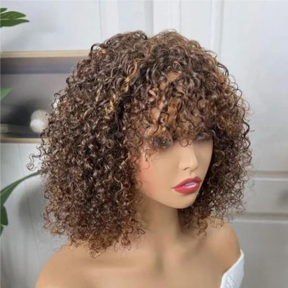 Ombre 99J & Blonde Jerry Curly Bob Wig with Bangs | Glueless "Wear to Go" Human Hair