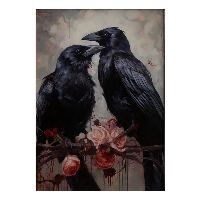Retro Crow Witch Bat Skull Dark Academia Gothic Victorian Style Wall Art Canvas Painting Poster Print Halloween Gifts Room Decor