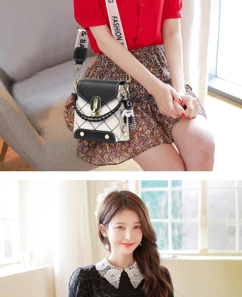 Mini Studded Decor Crossbody Bag | Argyle Embroidery Mobile Phone Purse & Trendy Chain Handbag for Women