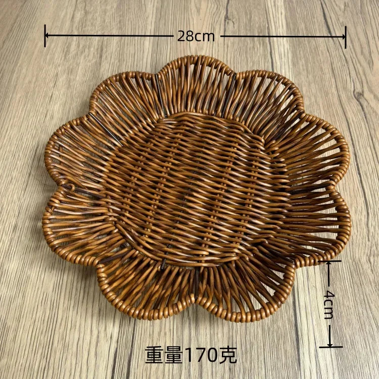 Imitation Rattan Fruit Basket Sundry Storage Basket Hand-Woven Storage Box Home Storage Supplies Tabletop Display Rattan Basket