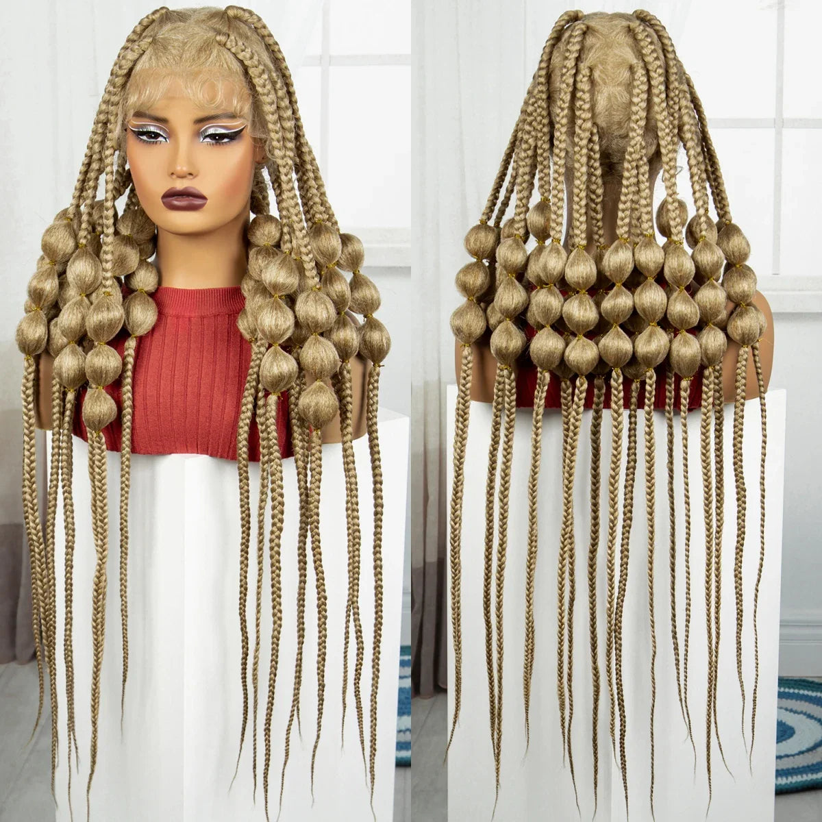 40" Ombre Knotless Bantu Braids Wig | Handmade Full Lace | Baby Hair