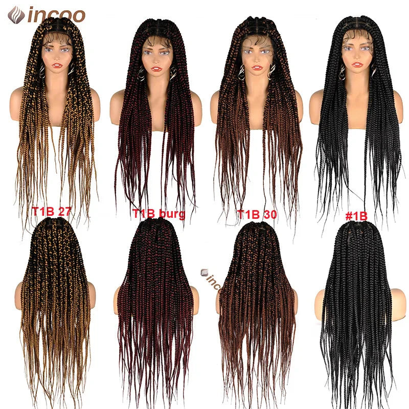 Jumbo Knotless Box Braids Wig | Tribal Cornrows & Faux Locs | Full Lace Front | 36" Look