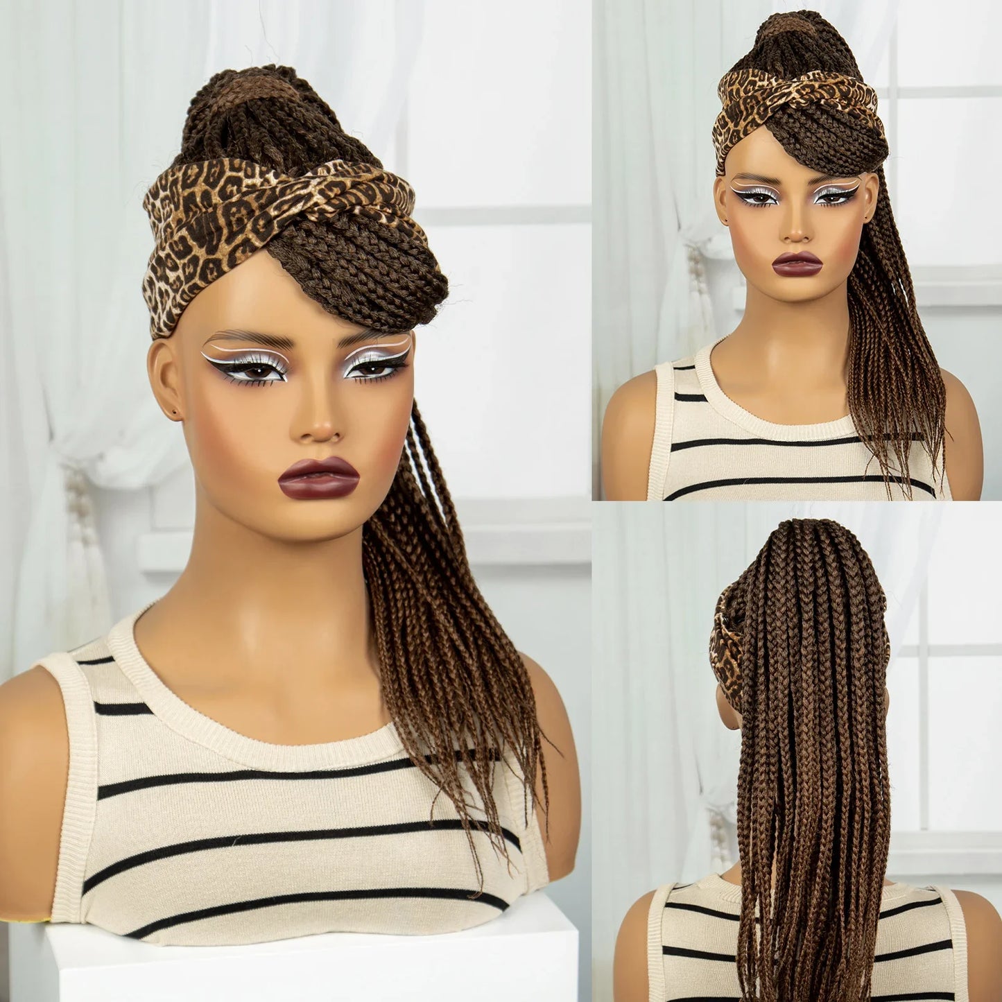 Ponytail Headband Braided Wig with Bangs | Knotless Box Braids | Cornrow Style