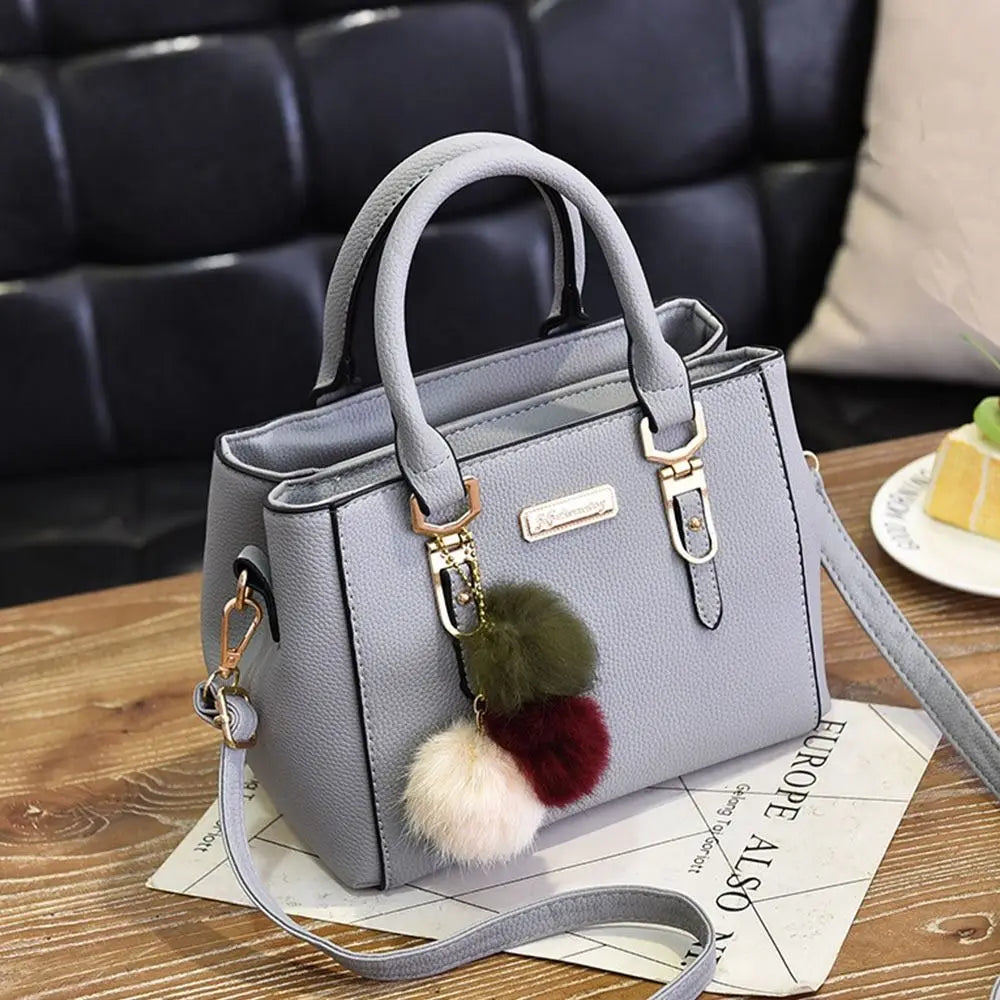 Vintage PU Leather Women's Handbag | Large Capacity Plush Tassel Shoulder Crossbody Messenger Bag (Tote Boston Style, Versatile)