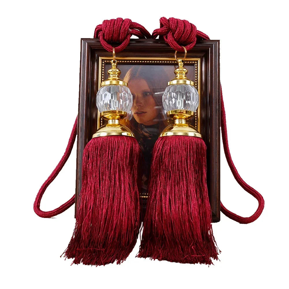 1Pair Tassel Curtain Tieback Crystal Bead Hanging Ball Tie Room Accessories Holder Buckle Rope Bandage Holdback Window Shade