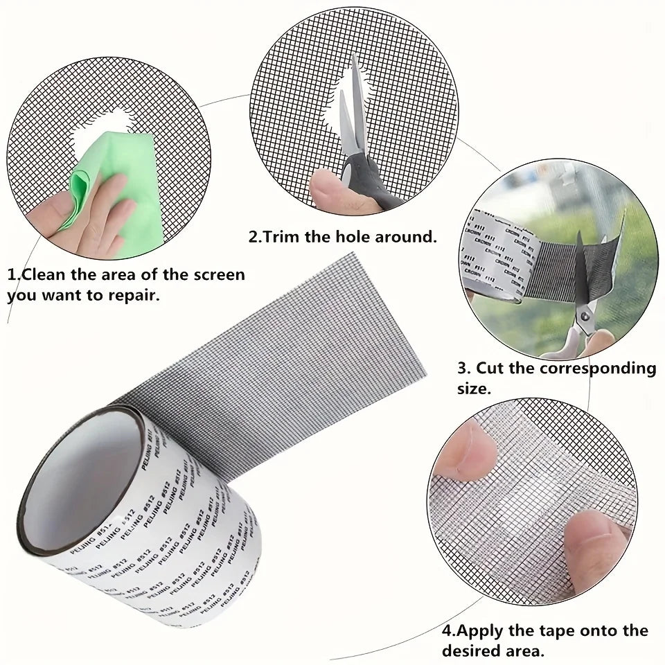 Anti-Mosquito Net Repair Tape, Waterproof Adhesive Film, 2M Roll for Window & Door Screen Fix