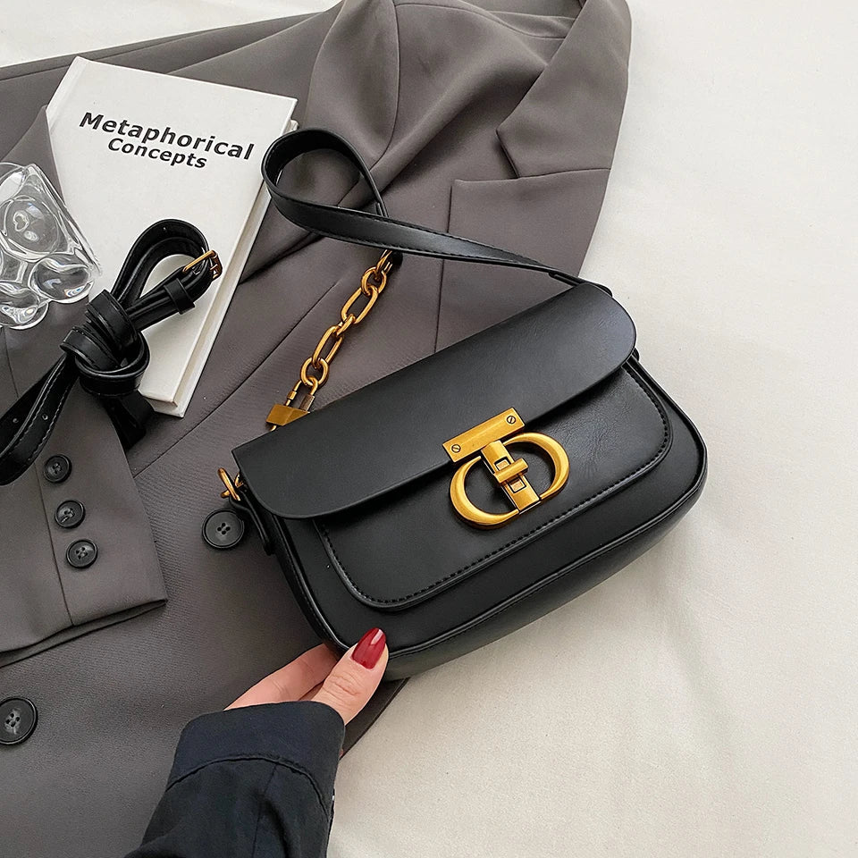 Retro Small PU Leather Bag Women's | Original Fashion Lock Crossbody Shoulder Sac & Senior Handbag Underarm Bag (Designer)