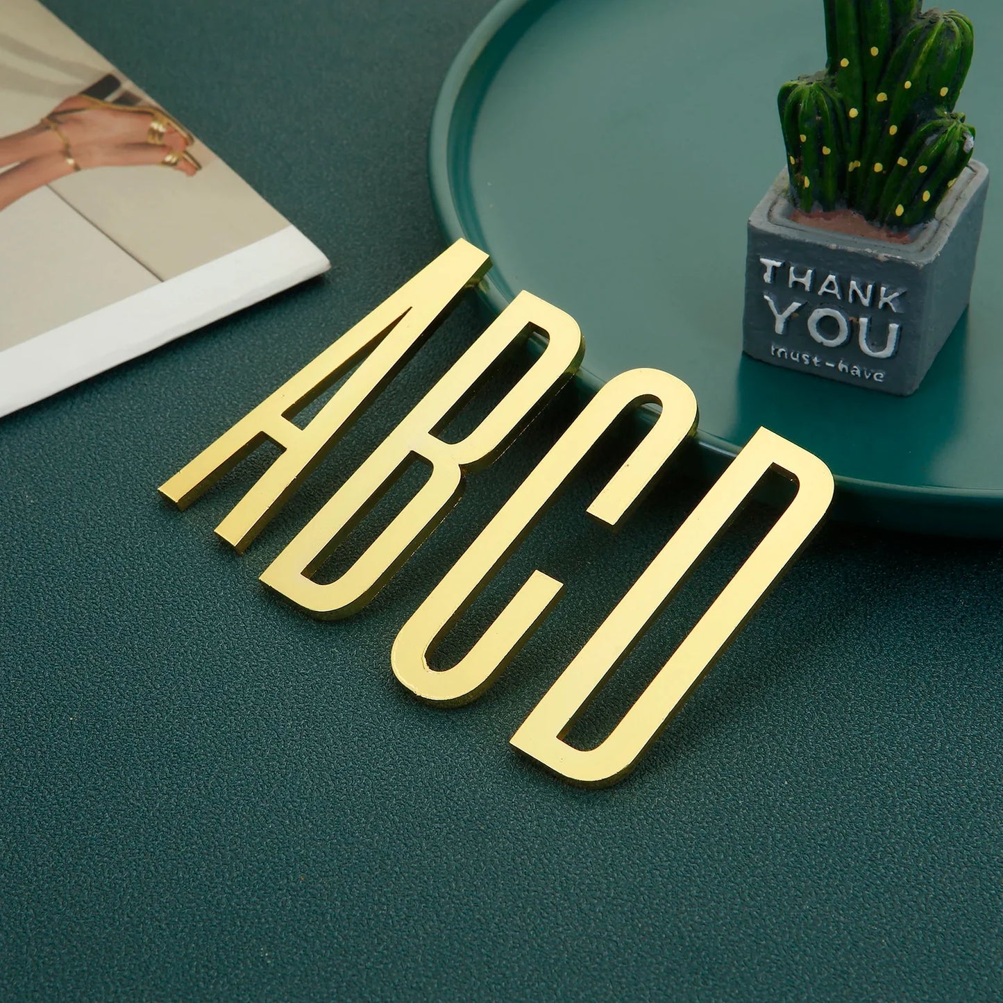 Golden Self Adhesive House Number Metal English Alphabet Letters for Apartment Room Door Plate Table Mailbox Number Stickers 7cm