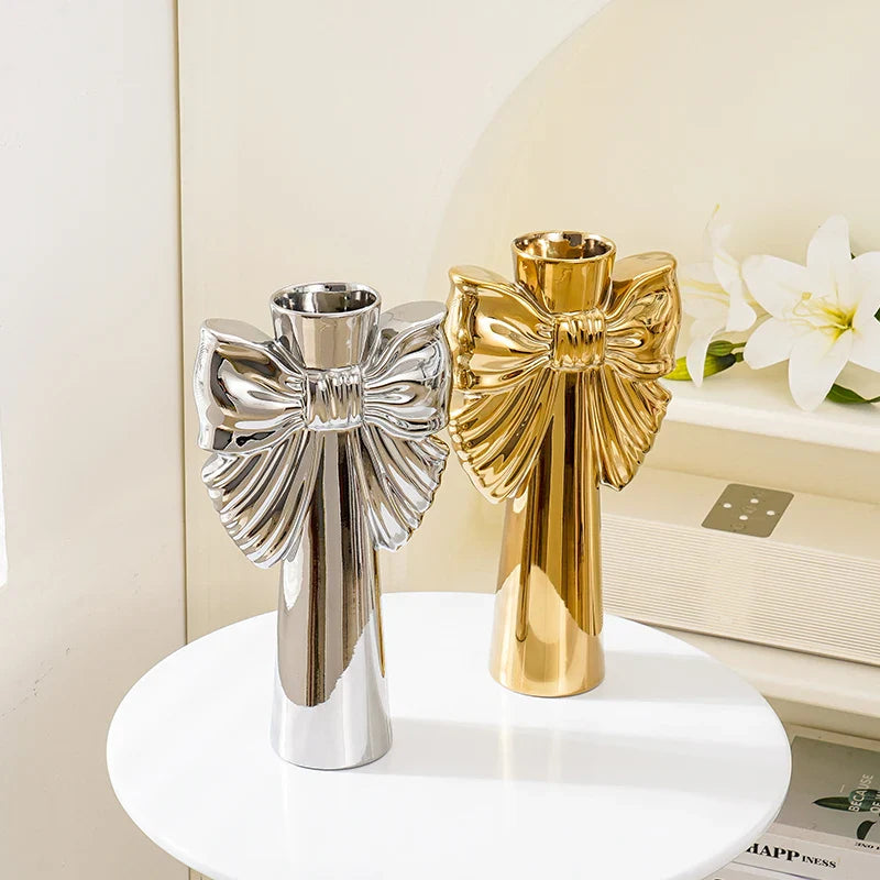 28cm Modern-Minimalist Bow Ceramic Vase, Perfect  Office  Living room decoration, Ideal  Hydroponic Plants & Home Decor