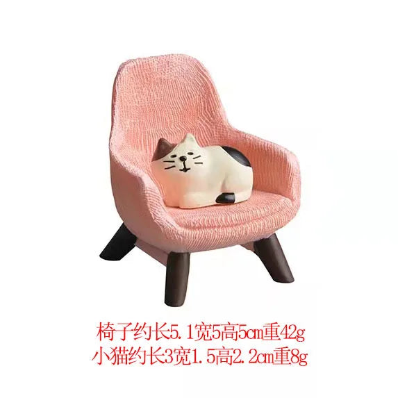 1pc Cartoon Cat Frog Bear Yellow Chair Computer Model Office Ornament Mini Home Decor Crafts Accessories Desktop Figurines Gift