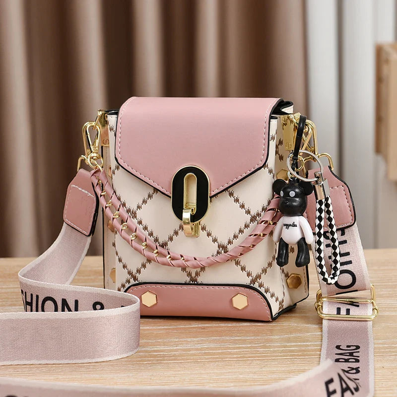 Mini Studded Decor Crossbody Bag | Argyle Embroidery Mobile Phone Purse & Trendy Chain Handbag for Women