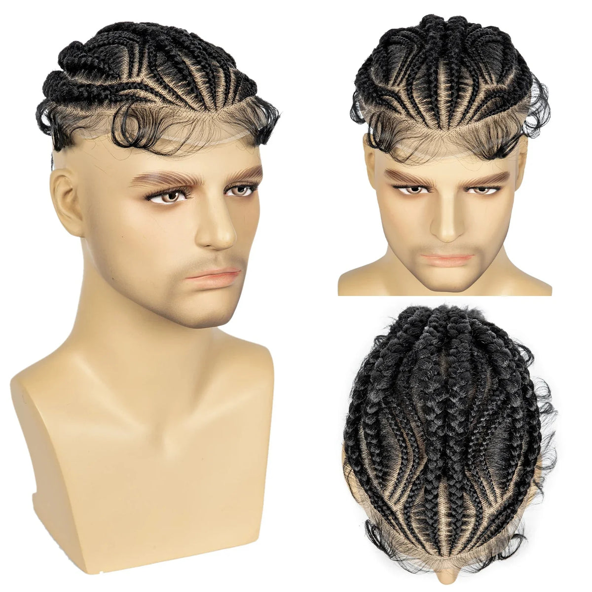 Men's HD Full Lace Cornrow Braided Toupee | Box Braids Wig | Synthetic Lace Front | African Men's Braids