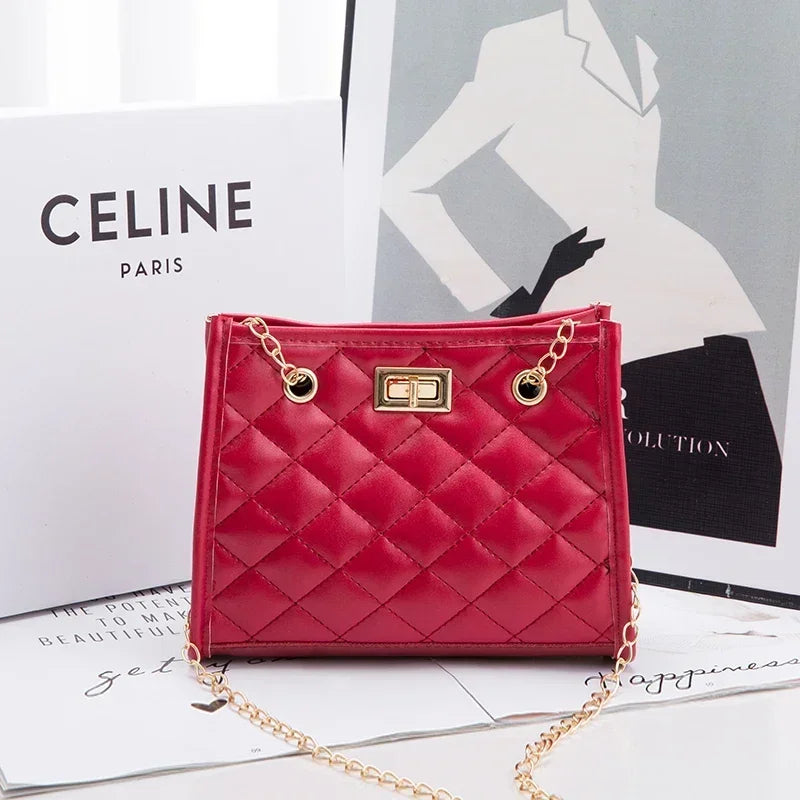 Women's Tote Bag with Chains | Diamond Lattice Underarm Luxury Shoulder Bag for Ladies (Designer Handbag for Parties)