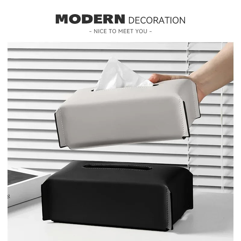 New Woven Tissue Box Leather Napkin Case Luxury Paper Cover Car Living Tissue Paper Holder Desktop Home Tabletop Decoration