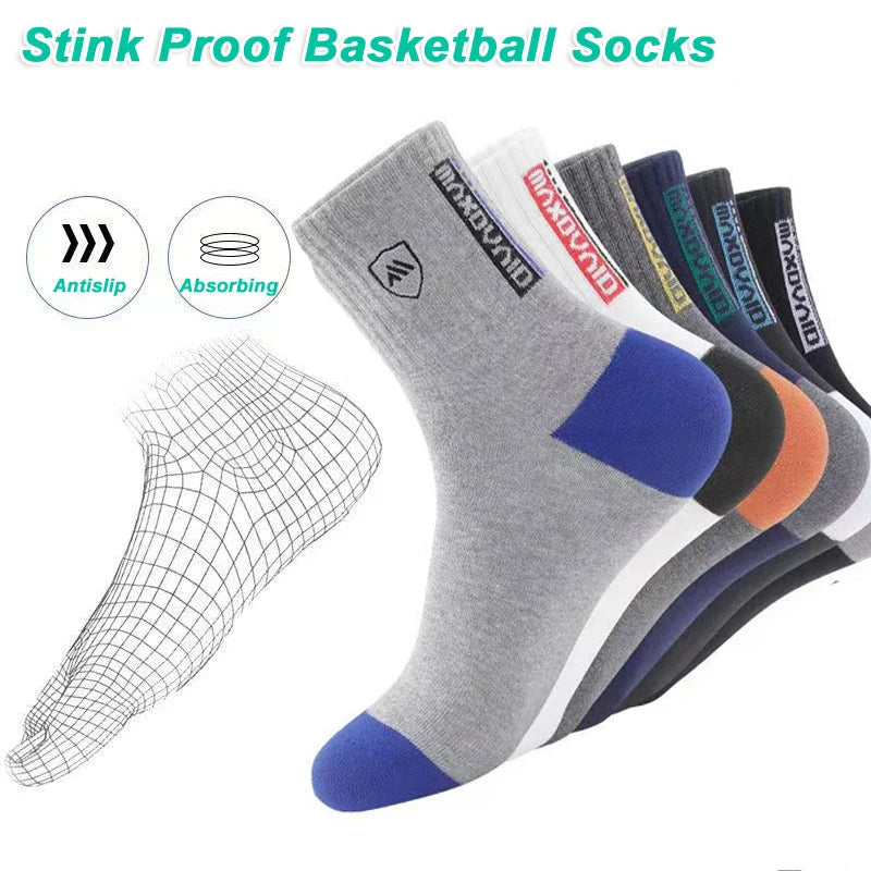 100% Cotton Thick Sports Business Socks Sweat Absorbing Odor Proof Mid Length Stockings Basketball Trendy Socks Men's Autumn