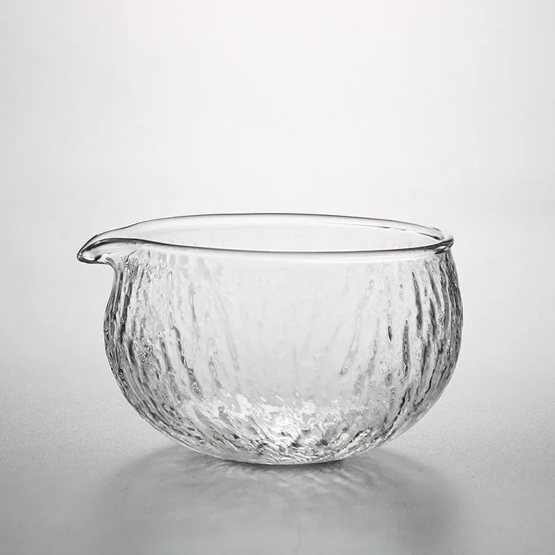 1-3 Textured Glass Matcha Bowl With Pouring Spout - Handmade Japanese Style Green Tea Ceremony Chawan 400ml  Tea Set Accessories