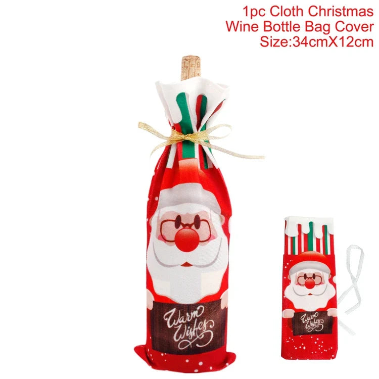 Merry Christmas Decoration for Home 2024 Santa Claus Wine Bottle Cover Snowman Stocking Gift Holders Xmas Navidad Decor New Year