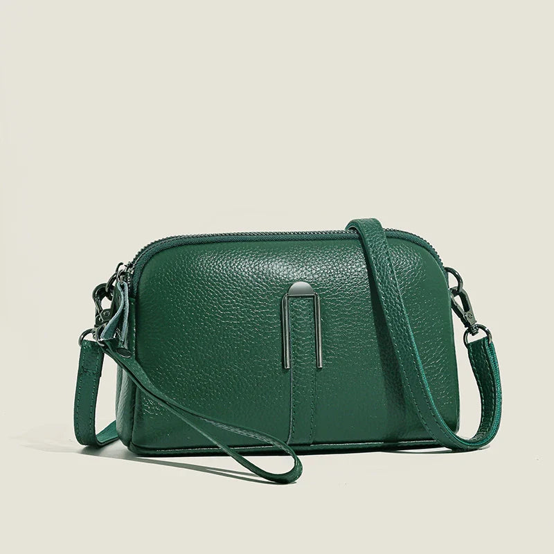 Luxury Genuine Leather Women's Crossbody Bag | Solid Color Shoulder Messenger & Clutch Phone Bag (Soft Cowhide, Sequined)