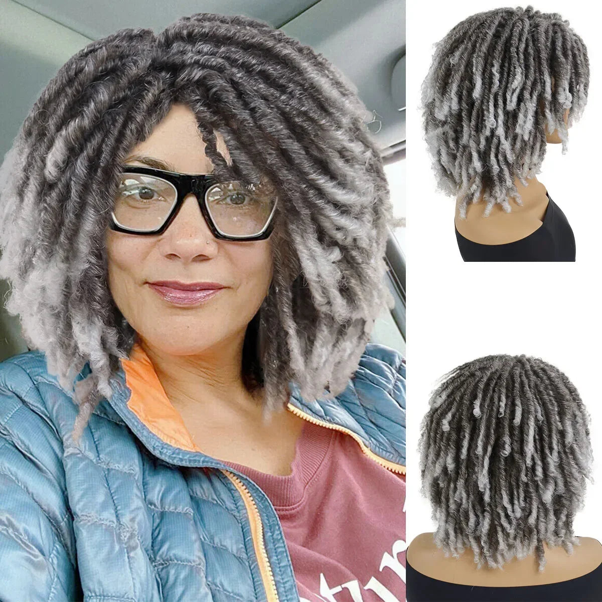 Ombre Brown Short Curly Faux Locs Wig | Crochet Braids | Afro Hip-Hop Style | Black Women