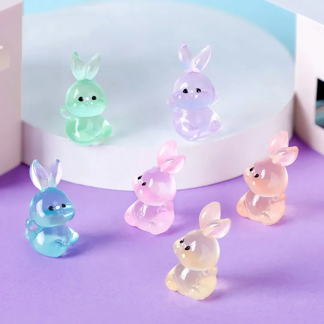 10/50PCS Miniature Luminous Rabbits Moss Microlandscape Decoration Bunny Figurines Resin Fairy Garden Doll House DIY Accessories