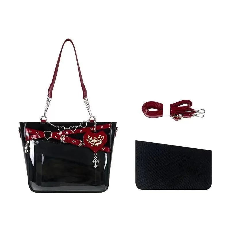 New Original Spicy Girl Cool Ita Bag | Large Capacity Transparent Pain Layer Crossbody Bag with Love Chain (Ulzzang Shoulder Bag)