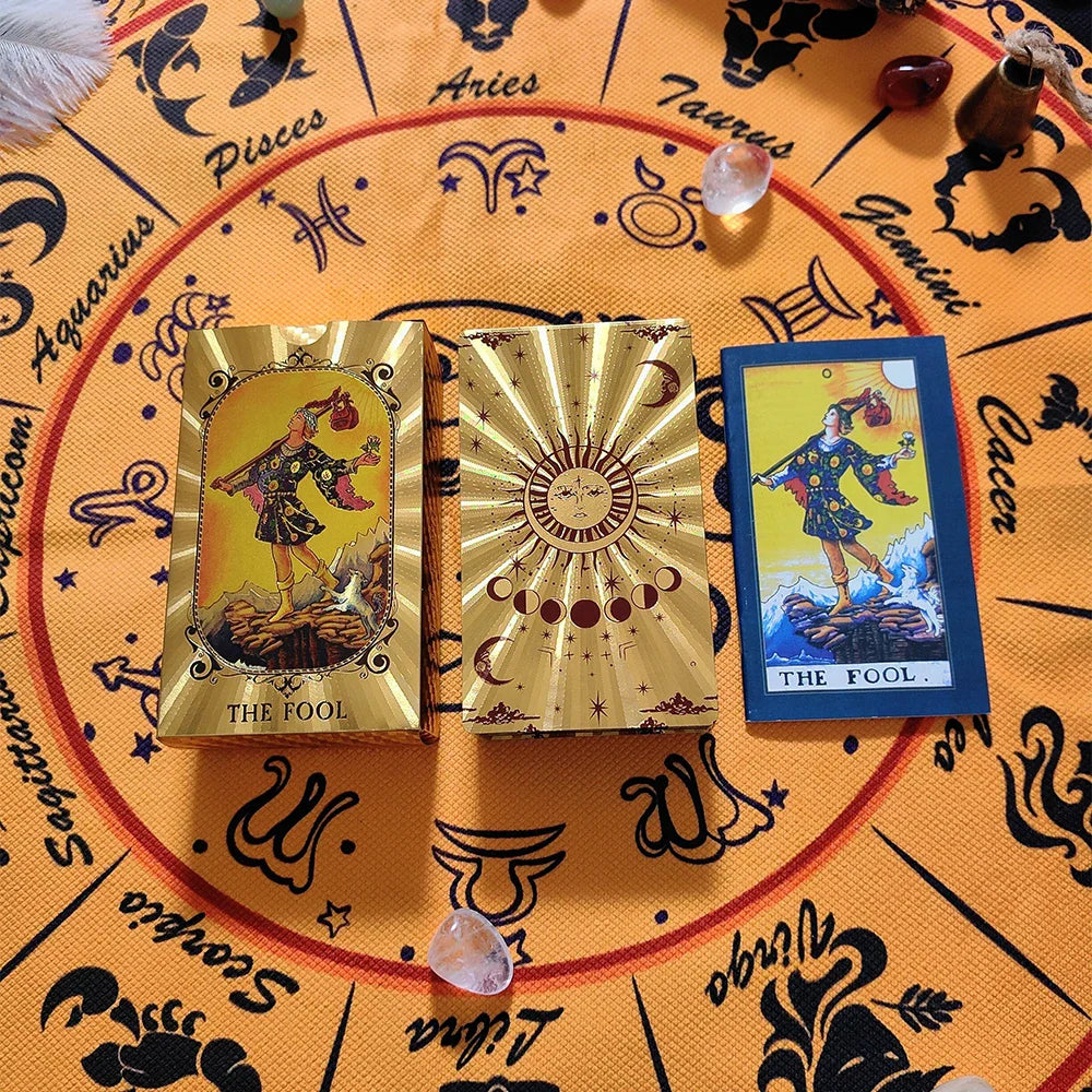 Divinative 12x7cm Gold Tarot Cards Standard Size for Beginners with Guide Book Classic Board Game