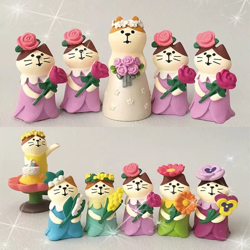Cute Cat Wedding Zakka Figurine Bride Baby Stroller Resin Model Miniatures Model Cake Ornaments Decor Crafts Desktop Accessories