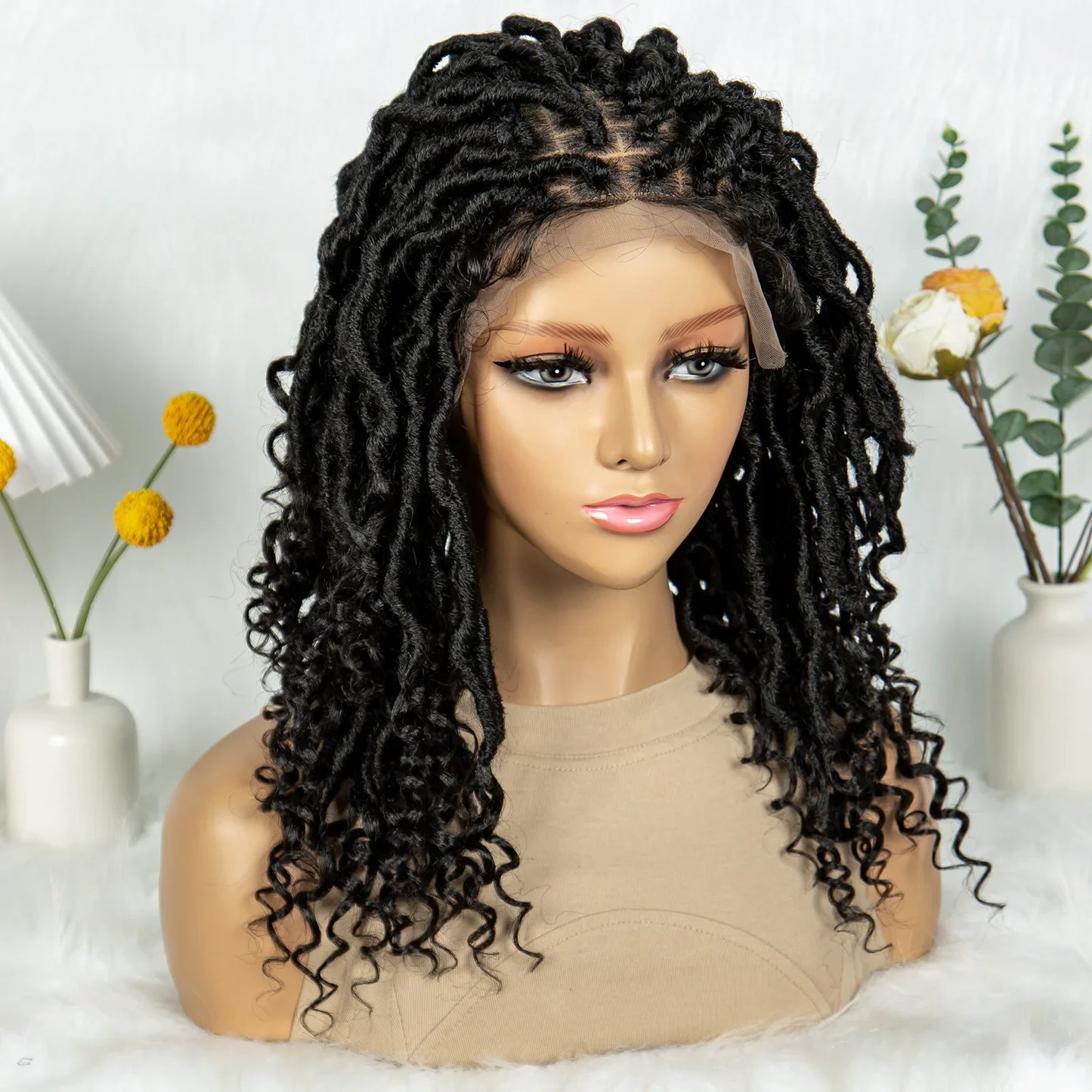 Lightweight Cornrow Braids Wig with Curly Ends | Lace Front