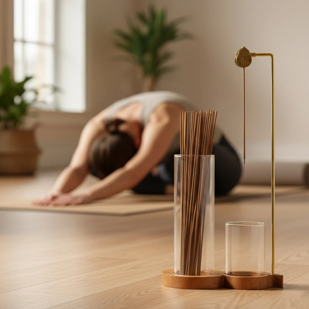 2 in 1 Gourd-shaped Incense Burner Anti-Ash Incense Holder with Glass Ash Catcher and Incense Storage for Yoga Meditation Spa