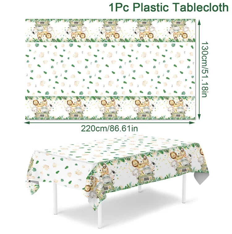 Jungle Animal Tablecloth Birthday Party Decor Palm Leaves Tablecloth Jungle Safari Wild One Kids Birthday Party Decoration