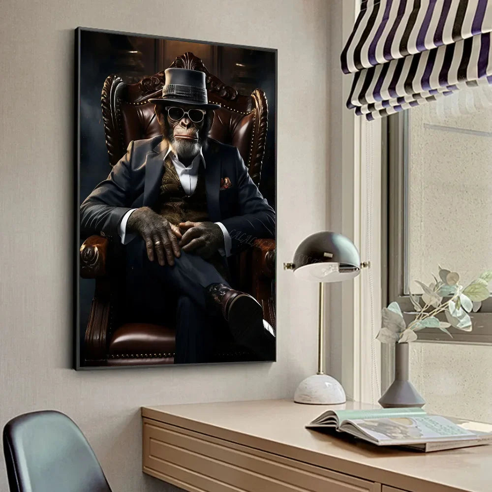 Funny Smoking Monkey Chimpanzee In Suit Gorilla Gangsters Poster HD Posters Home Room Bar Cafe Decor Art Wall Painting Picture