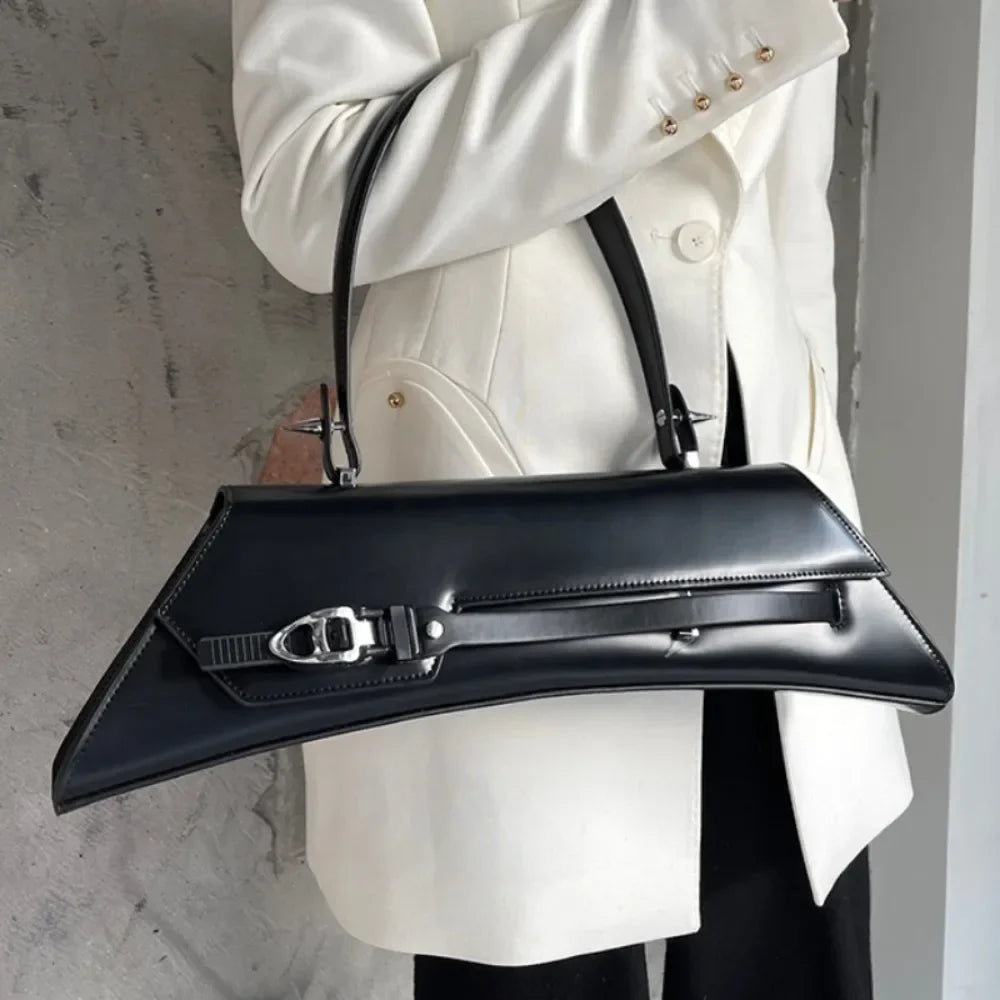 Exquisite Soft Leather Commuter Shoulder Bag | Senior Minority Personalized Underarm Bag (Moto Casual Latch Armpit Handbag)
