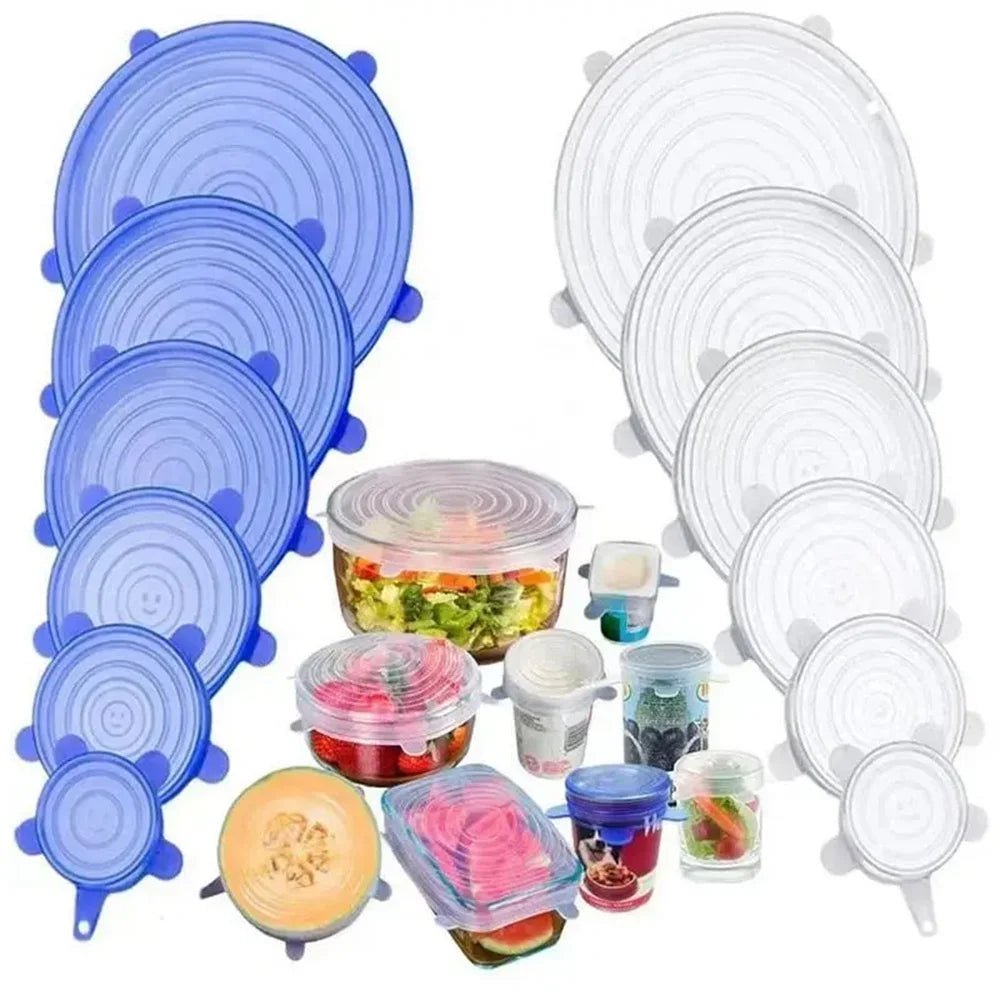 6PCS Food Grade Silicone Bowl Covers – Universal Elastic Round Lids with Airtight Seal – Reusable Kitchen Food Savers