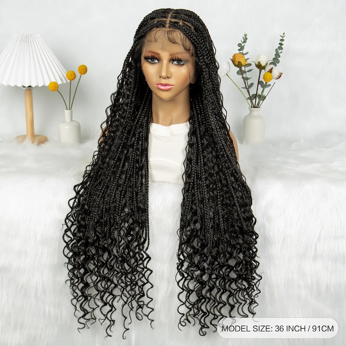Transparent Full Lace Goddess Boho Box Braids Wig with Baby Hair
