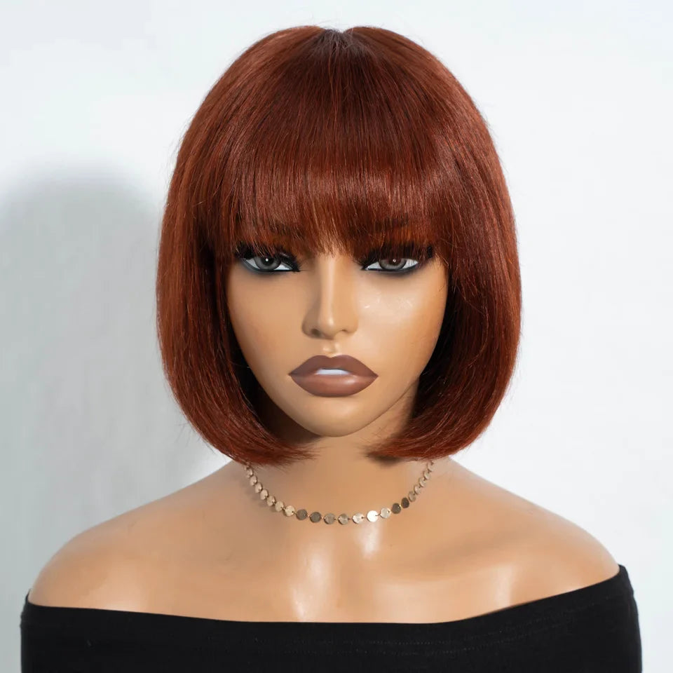 Ombre P4/30 Bob Wig with Bangs | 2.5"x1" Lace Top Straight Human Hair