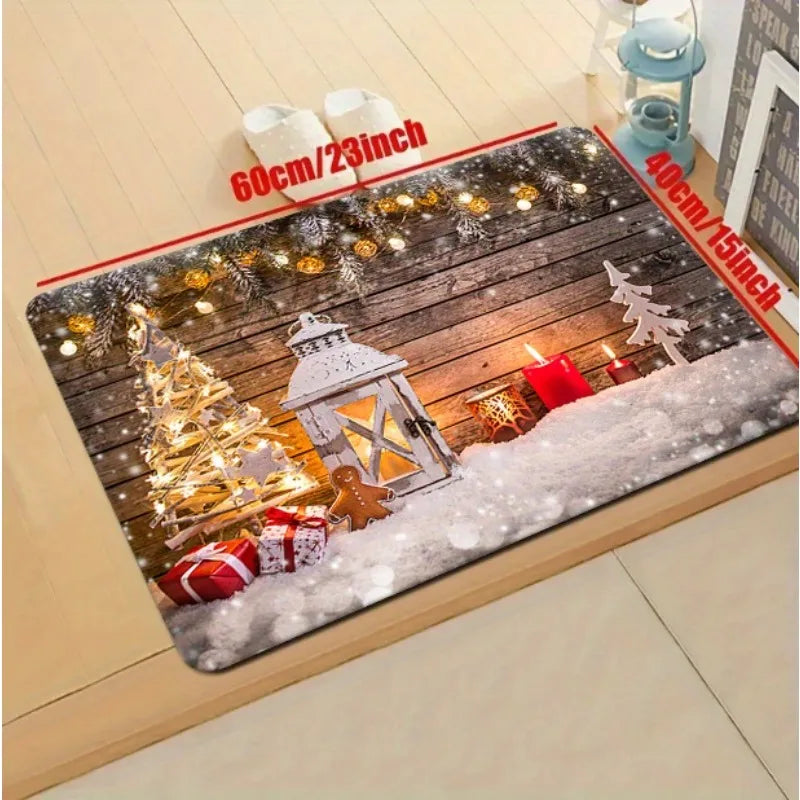 VIKAMA Christmas Snow Scene Carpet 2pcs Kitchen Rug Doormat Welcome Mat Outdoor Carpet Rug For Bedroom Living Room Carpet Home D
