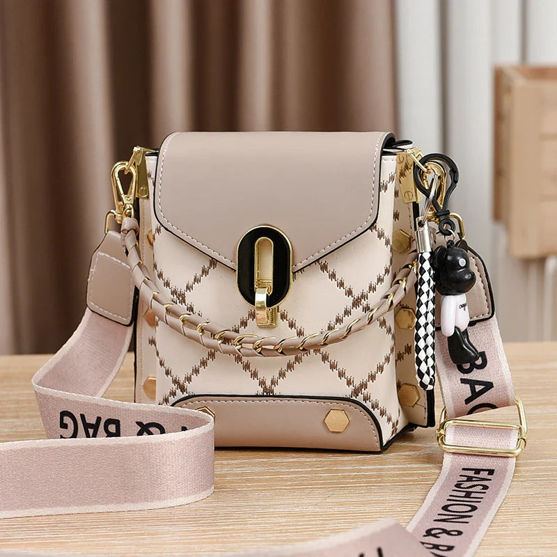 Mini Studded Decor Crossbody Bag | Argyle Embroidery Mobile Phone Purse & Trendy Chain Handbag for Women