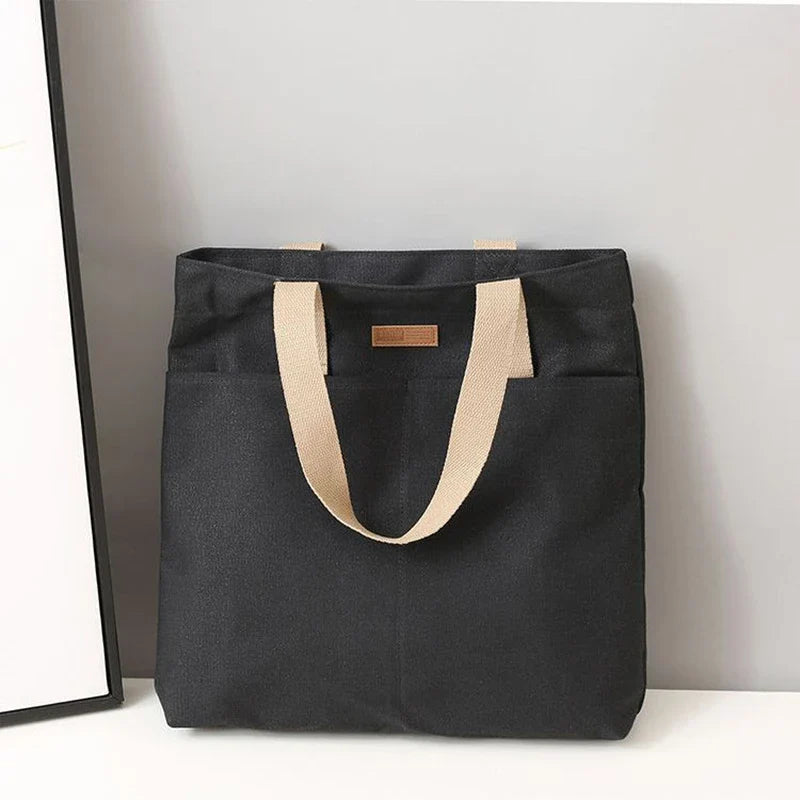 Women's Canvas Tote Bag | Solid Color Designer Ladies Casual Handbag & Large Capacity Cotton Reusable Shopping Beach Bag