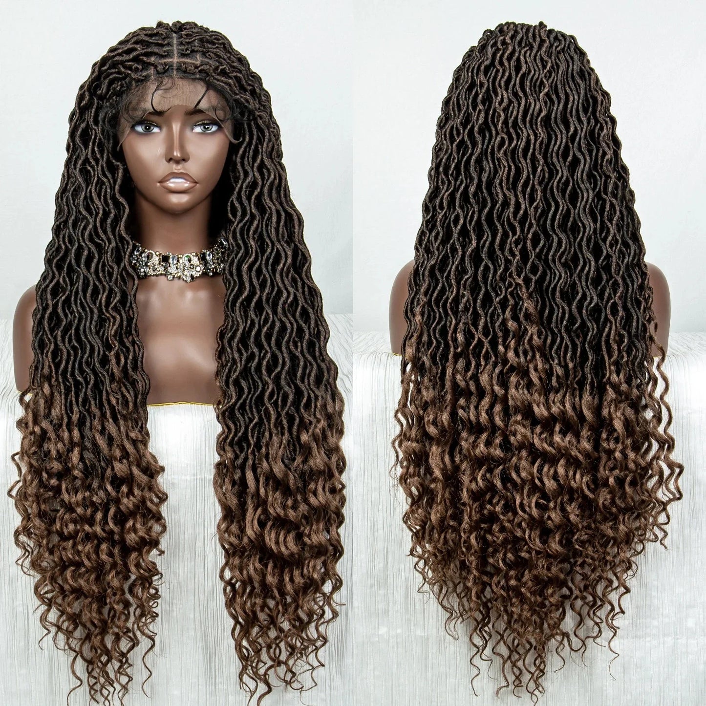 Colorful Dreadlocks & Water Wave Braids Wig | Lace Front | Baby Hair