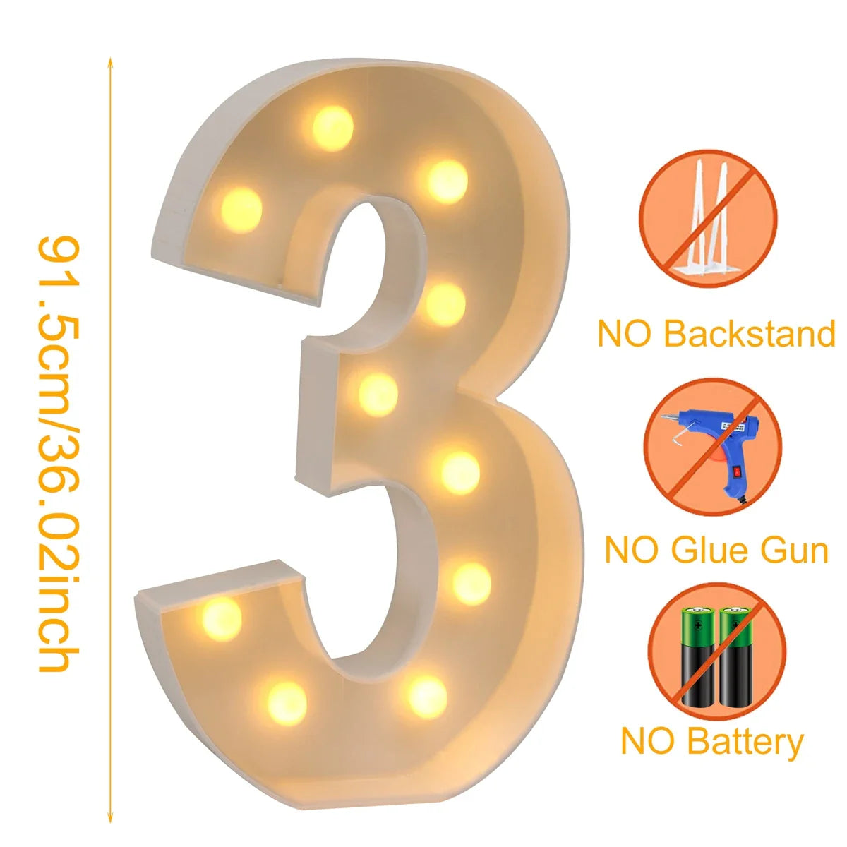 91.5cm Giant Led Light Birthday Number Figure 1st Birthday Anniversary Wedding Baby Shower Decor 30 40 50 Birthday Number Frame