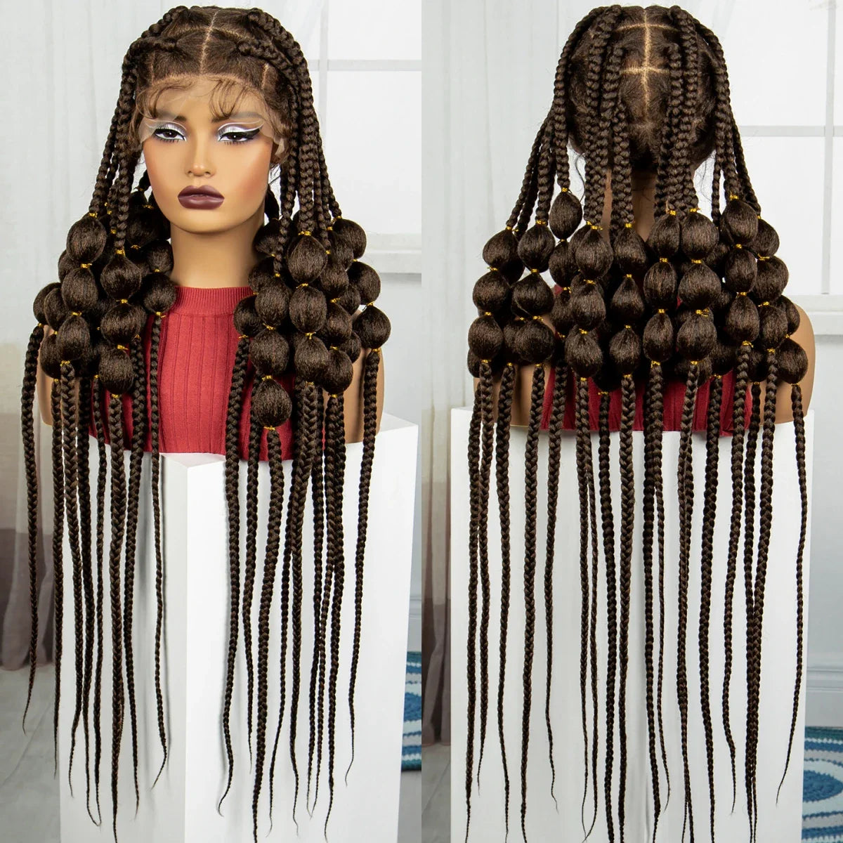 40" Ombre Knotless Bantu Braids Wig | Handmade Full Lace | Baby Hair