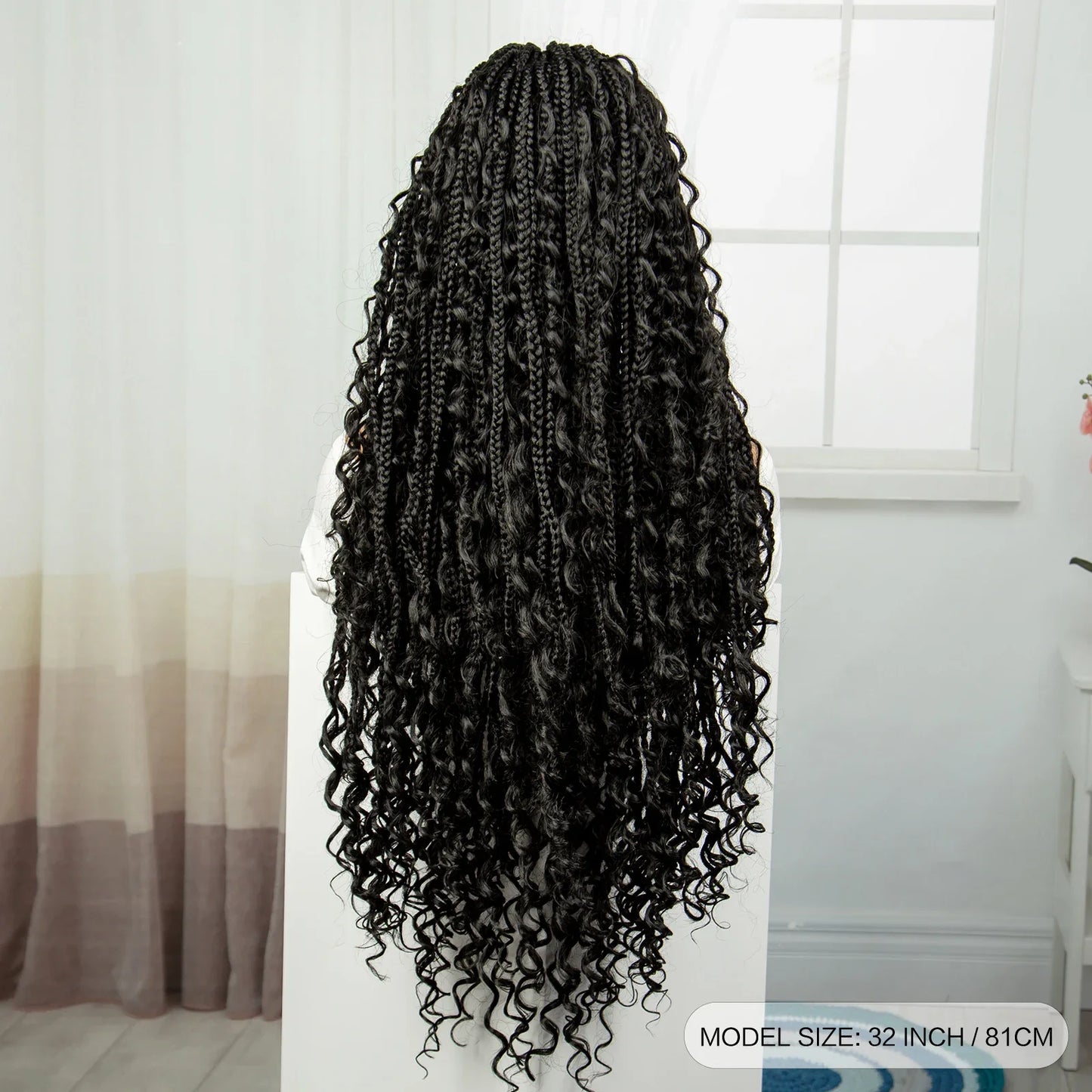 Ombre Boho Knotless Braids Wig | Curly Ends | Lace Front | Baby Hair