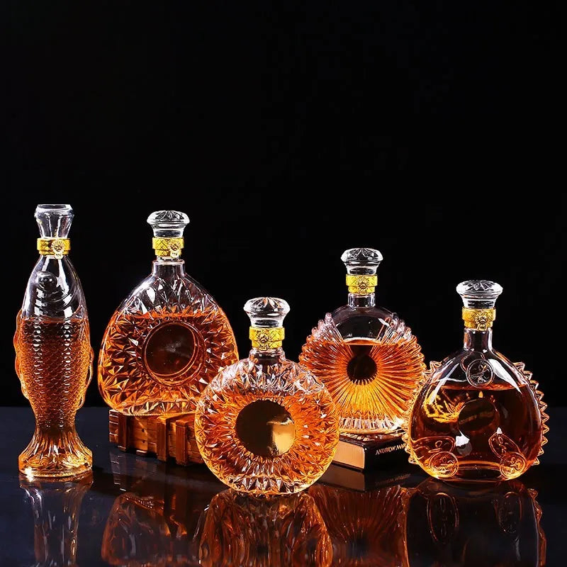 Novelty Design Multi Styles Barware Wine Glass Bottle 250-1000ml Lead-free Glass Whiskey Decanters for Liquor Scotch Bourbon