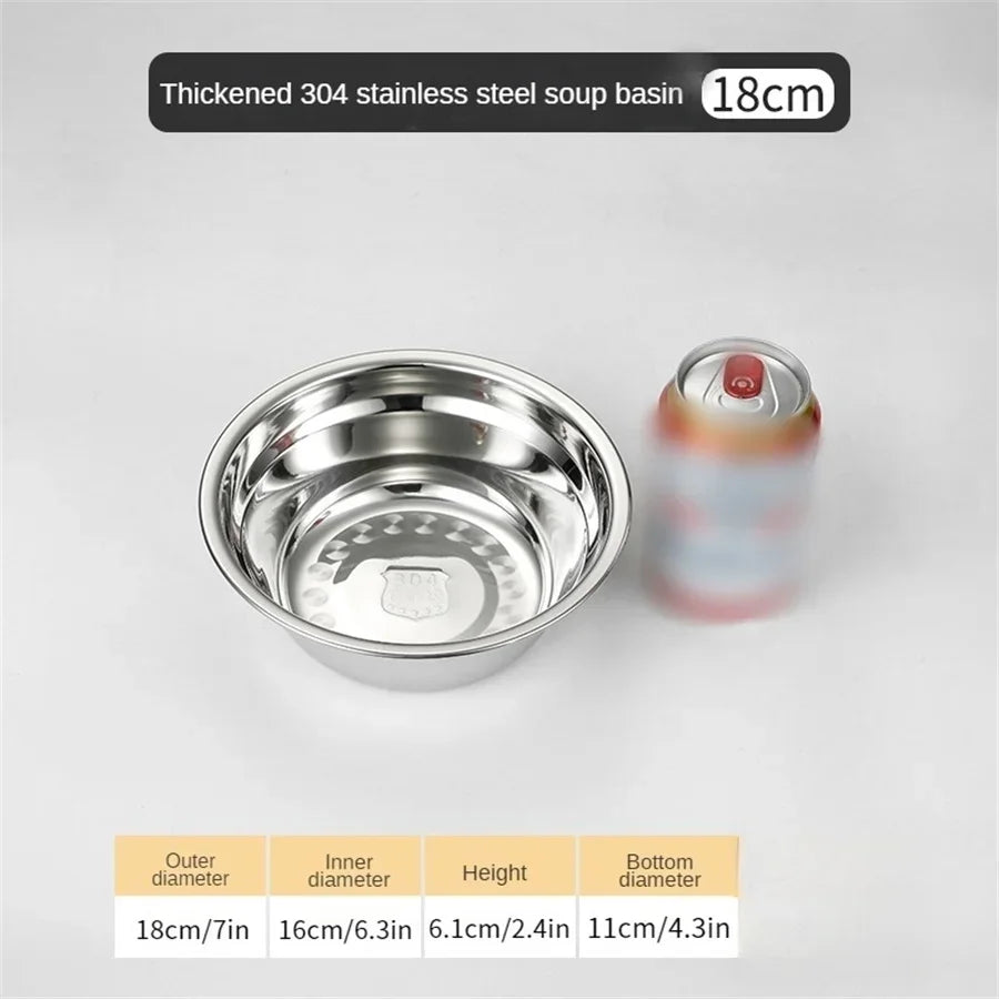 SUS304 stainless steel household deep noodle soup bowl, circular mixing bowl, salad bowl, steel bowl, rice mixing bowl