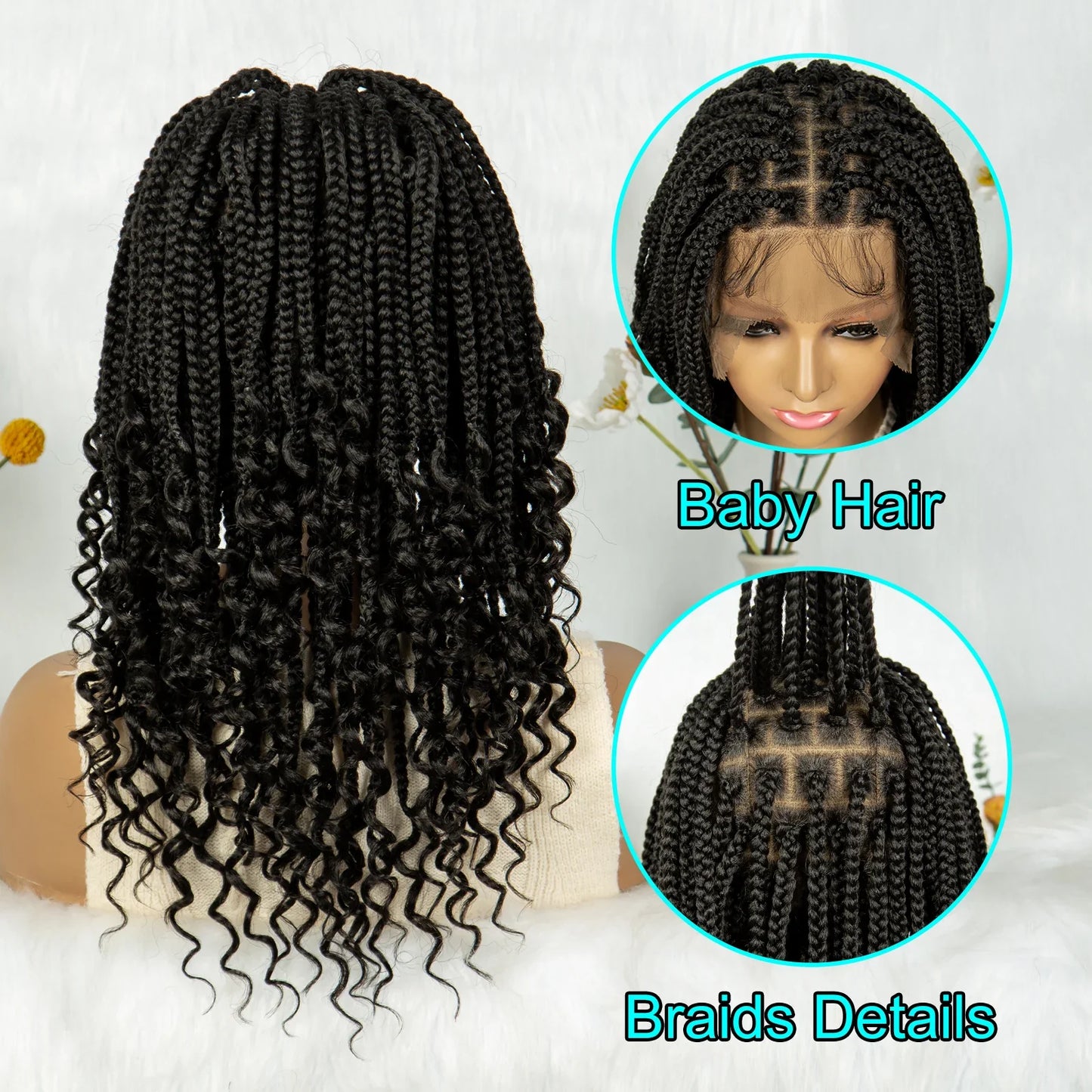 KIMA Short Box Braids Wig | Full Lace Top Cornrows & Curly Ends